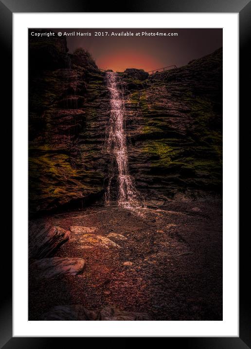 Tintagel beach waterfall Framed Mounted Print by Avril Harris