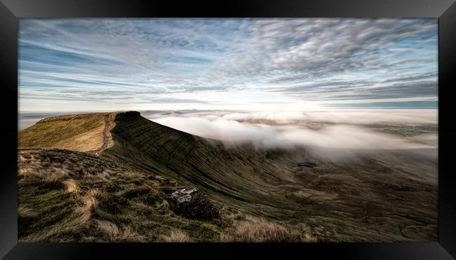 Mist sweeping over Corn Du - Brecon Beacons Framed Print by Karl McCarthy
