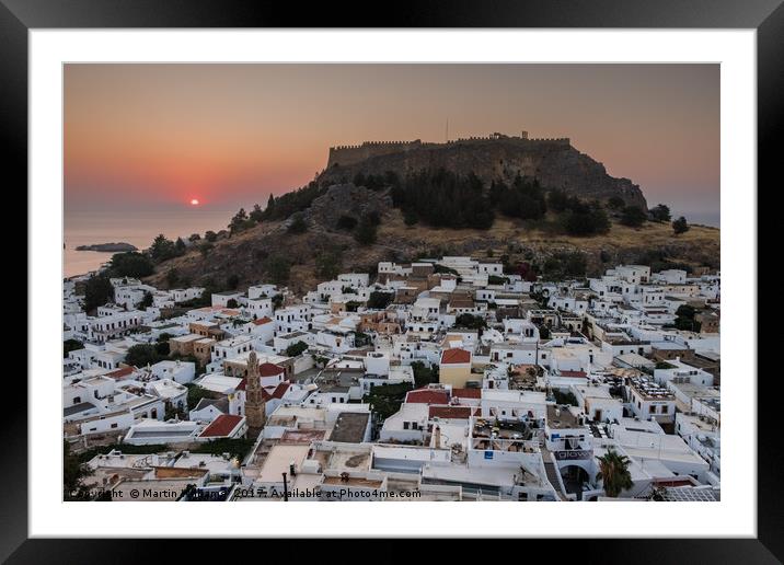 Sunrise over Lindos town, Rhodes, Greece Framed Mounted Print by Martin Williams