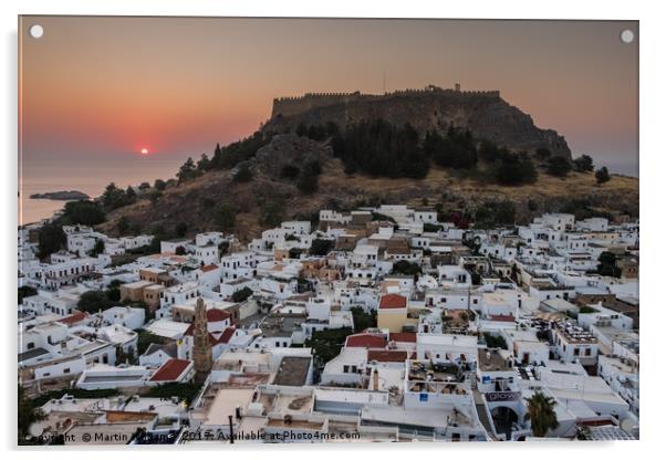 Sunrise over Lindos town, Rhodes, Greece Acrylic by Martin Williams