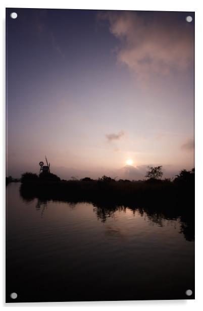 Norfolk Broads Sunset Acrylic by Simon Wrigglesworth