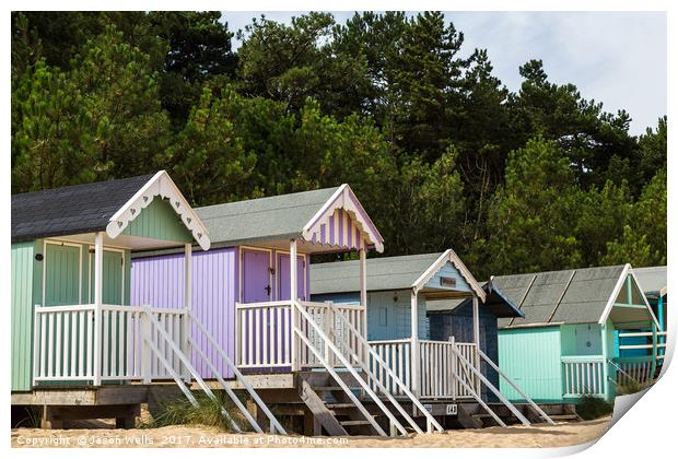 Colourful beach huts Print by Jason Wells