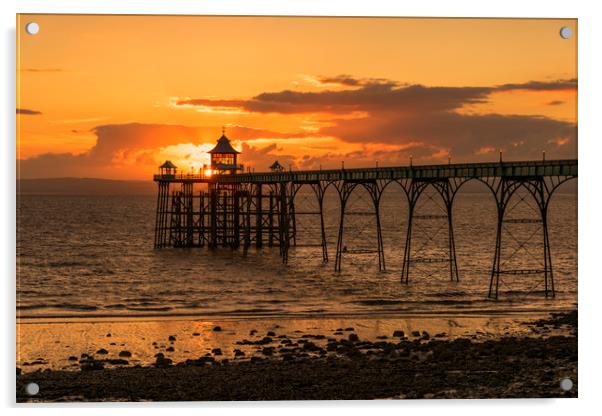 Sun setting at Clevedon Pier Acrylic by Dean Merry