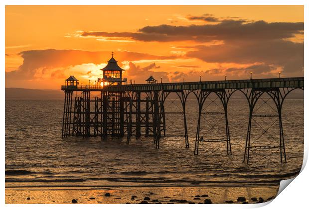 Sun setting at Clevedon Pier Print by Dean Merry