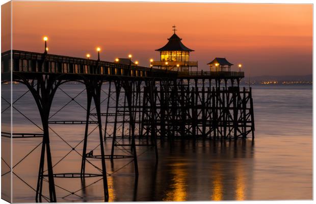 After the sun sets at Clevedon Pier Canvas Print by Dean Merry