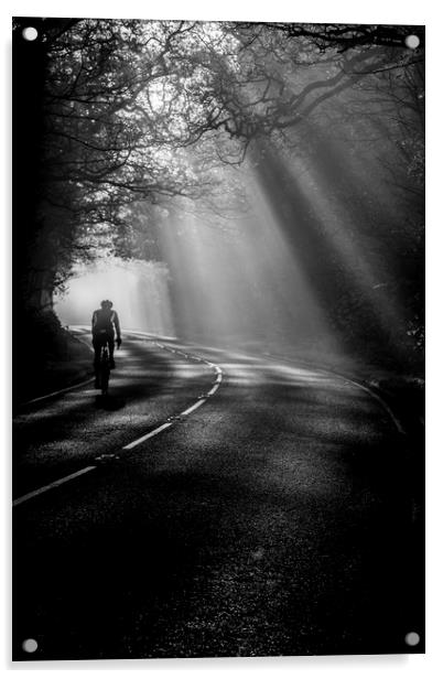 Cycling through the mist Acrylic by Jonathan Smith