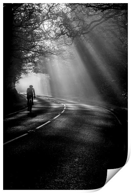 Cycling through the mist Print by Jonathan Smith