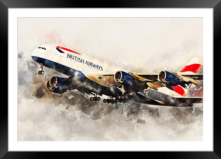 British Airways A380 - Painting Framed Mounted Print by J Biggadike