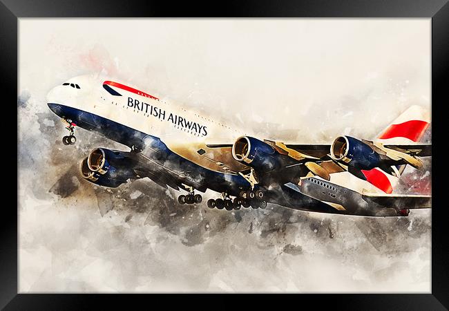 British Airways A380 - Painting Framed Print by J Biggadike