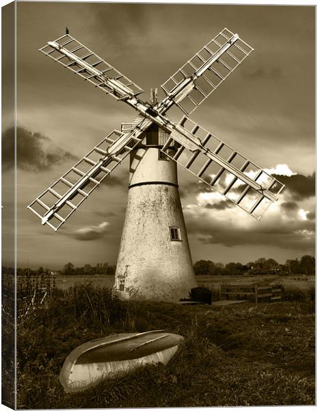 Thurne Windmill HDR Sepia Canvas Print by Paul Macro