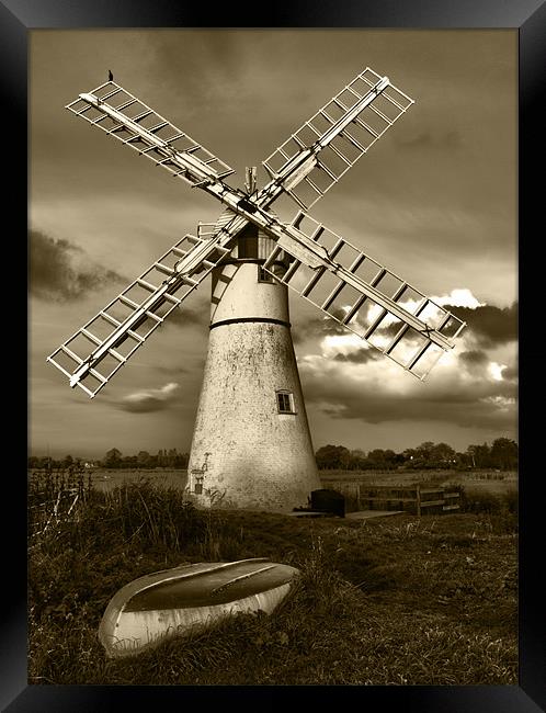 Thurne Windmill HDR Sepia Framed Print by Paul Macro