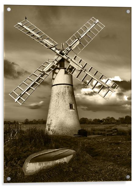 Thurne Windmill HDR Sepia Acrylic by Paul Macro