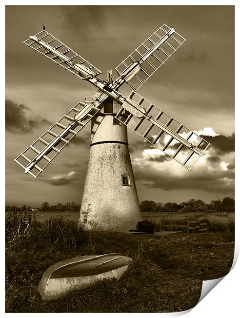 Thurne Windmill HDR Sepia Print by Paul Macro