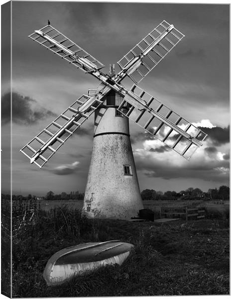 Thurne Windmill HDR B&W Canvas Print by Paul Macro