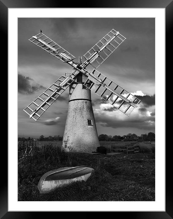 Thurne Windmill HDR B&W Framed Mounted Print by Paul Macro