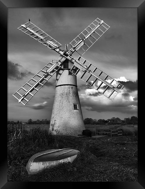 Thurne Windmill HDR B&W Framed Print by Paul Macro