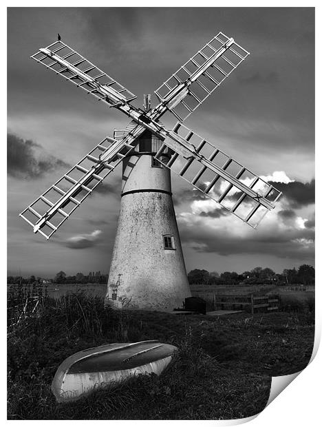 Thurne Windmill HDR B&W Print by Paul Macro