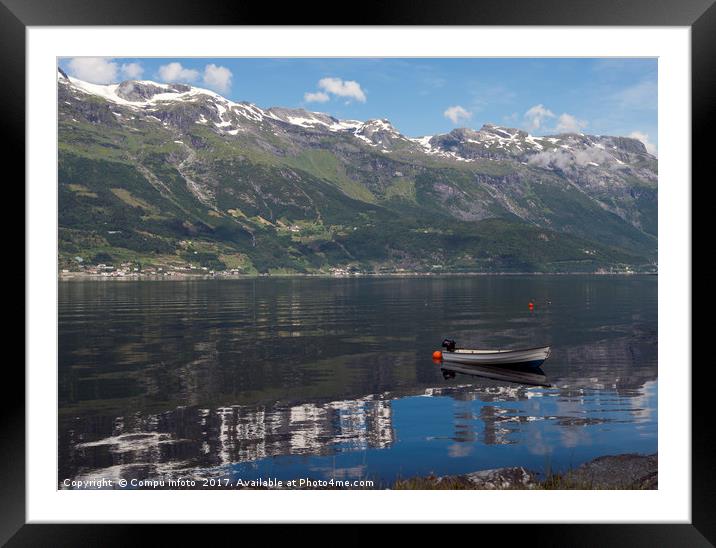a boat in the fjord in norway Framed Mounted Print by Chris Willemsen
