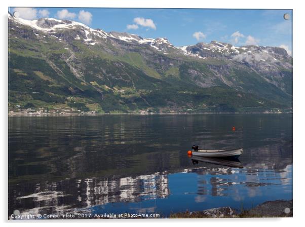 a boat in the fjord in norway Acrylic by Chris Willemsen
