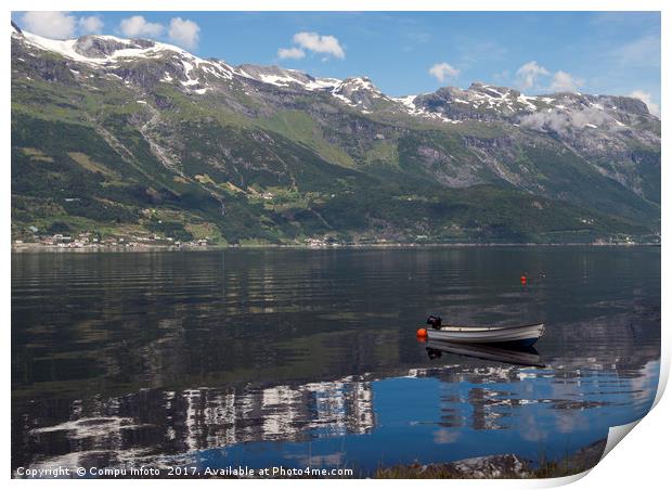 a boat in the fjord in norway Print by Chris Willemsen
