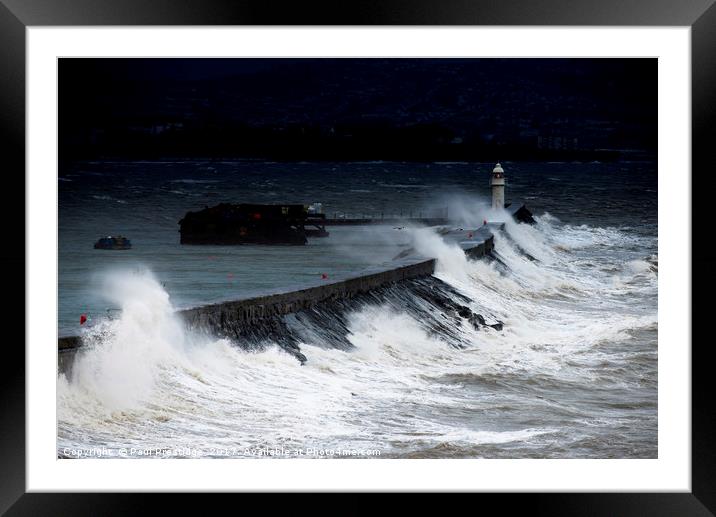 Brixham Storm at Breakwater Lighthouse Framed Mounted Print by Paul F Prestidge