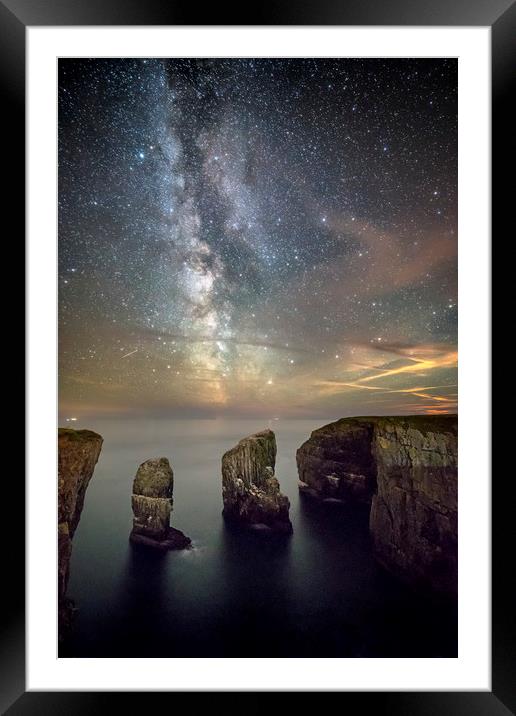 Milky Way above the Elegug Stacks Framed Mounted Print by Karl McCarthy