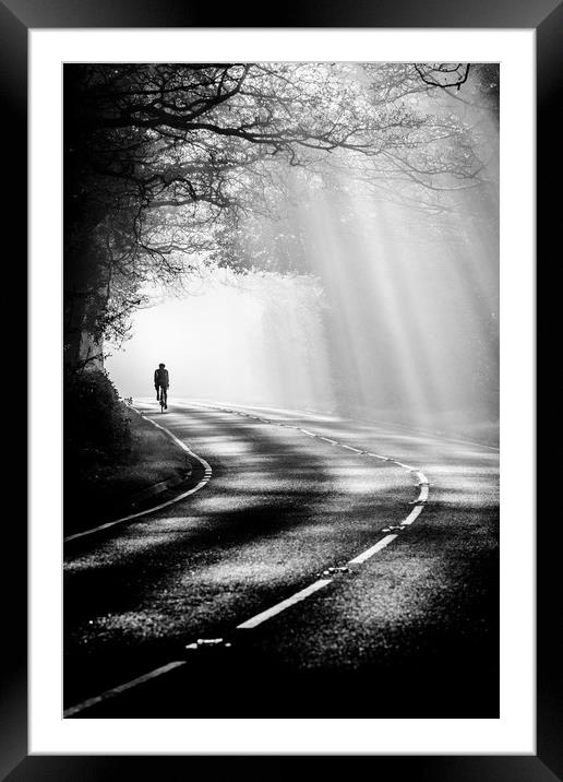 Cycling through the mist 3 Framed Mounted Print by Jonathan Smith
