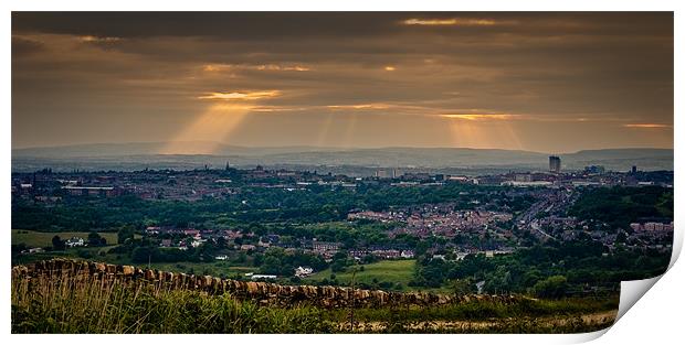 Sunrays over Greater Manchester. Print by Jeni Harney