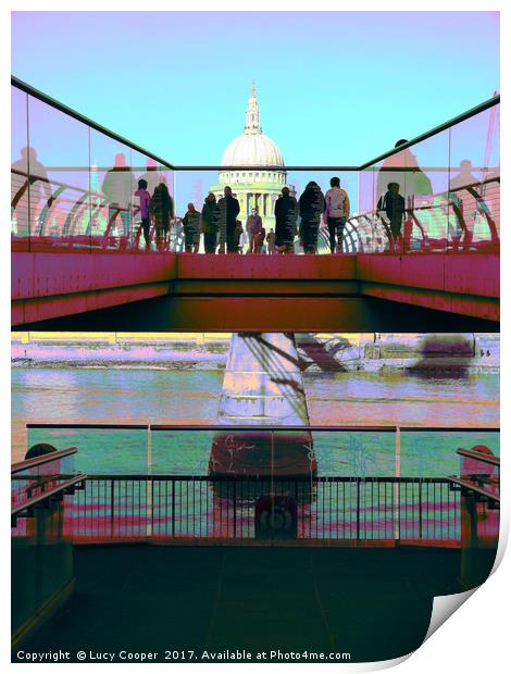 St Paul's and Millennium Bridge Print by Lucy Cooper