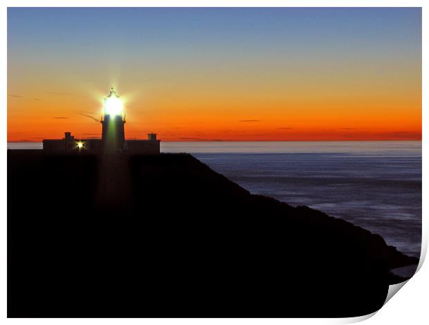 Strumble Head Lighthouse Silhouette. Fishguard. Print by paulette hurley