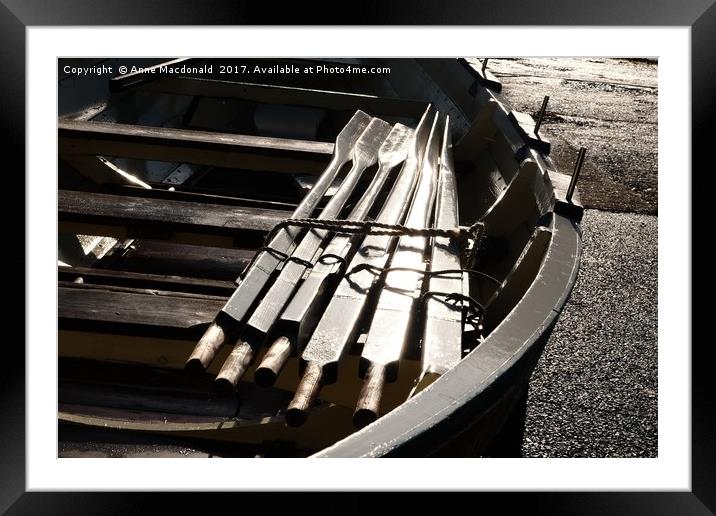 Wooden Boat In The Sun Framed Mounted Print by Anne Macdonald