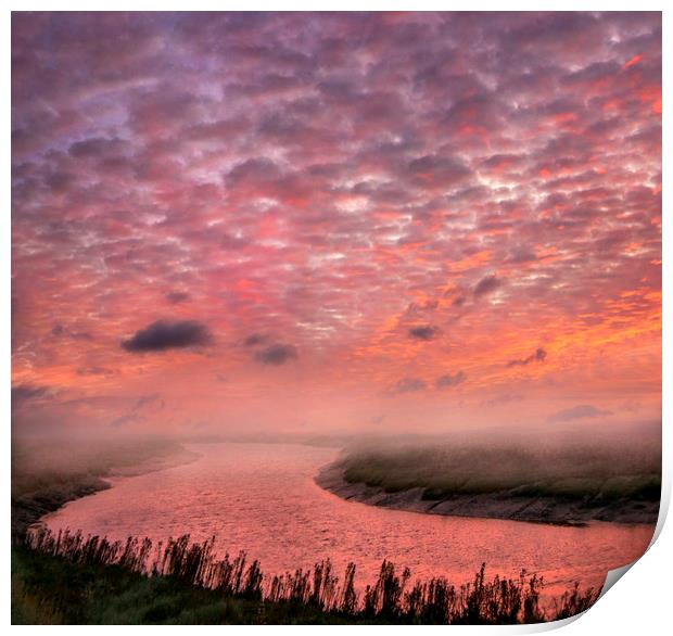 Red Dawn over the River Darent Print by Adrian Campfield