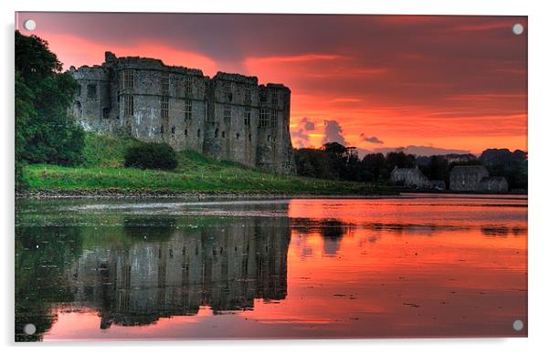 Carew Castle Sunset Acrylic by Mark Robson