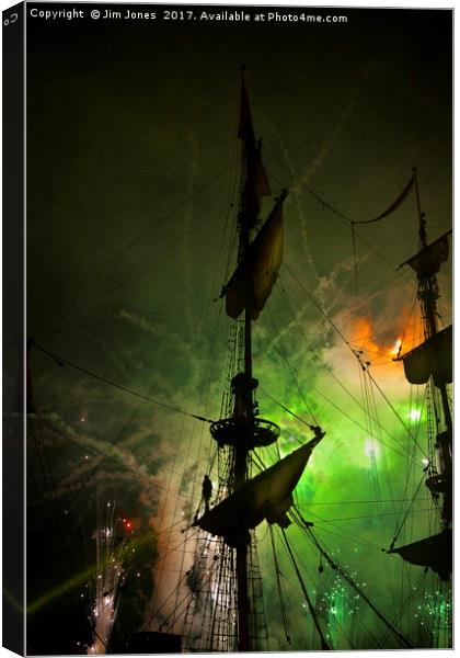 Fireworks and Tall Ships 4 Canvas Print by Jim Jones