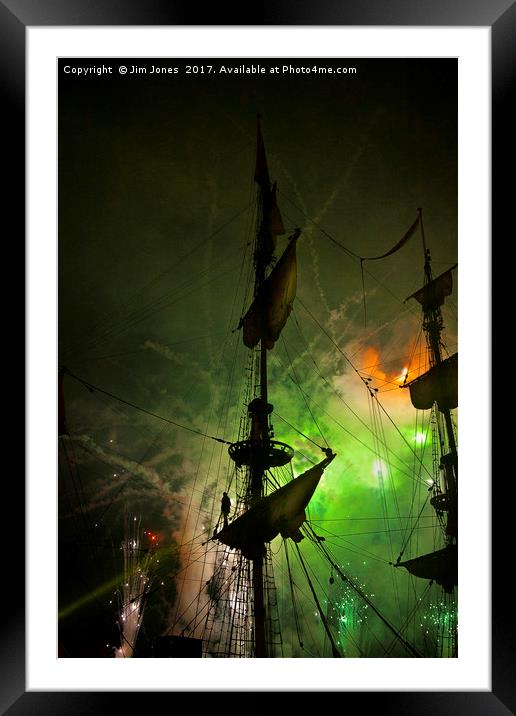 Fireworks and Tall Ships 4 Framed Mounted Print by Jim Jones