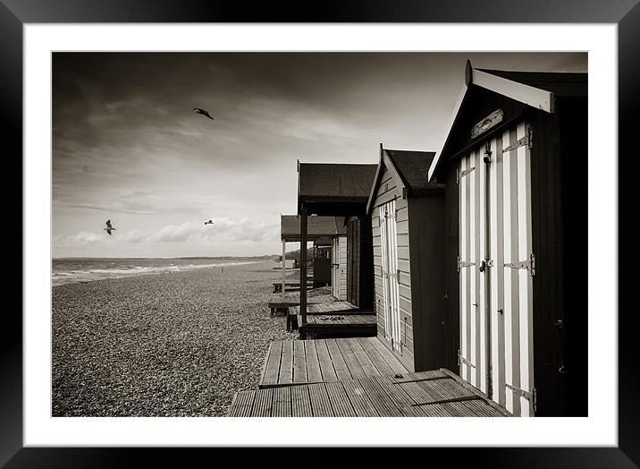 Stripey Beach Hut Framed Mounted Print by Jennifer Mannion