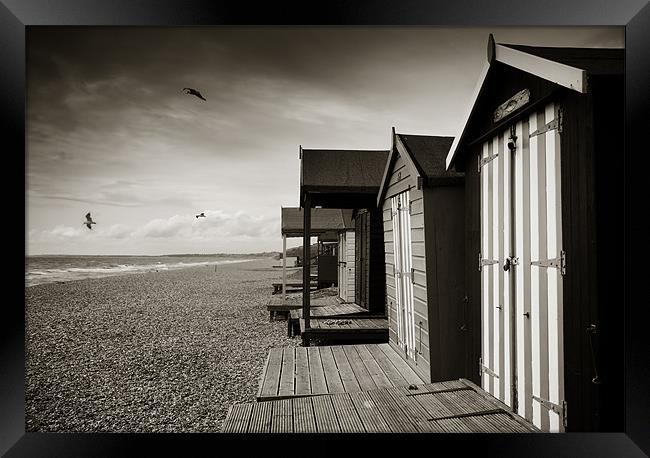 Stripey Beach Hut Framed Print by Jennifer Mannion
