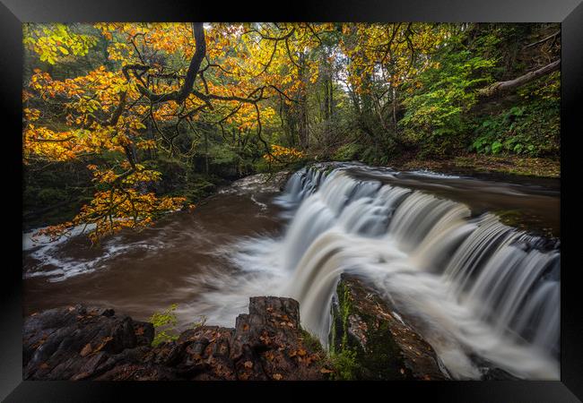 sgwd y pannwr - Autumn Waterfall Wales Framed Print by Jonathan Smith