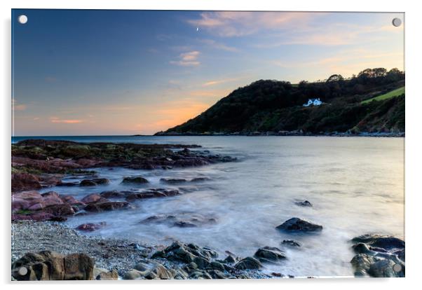 Talland Bay Sunset Acrylic by Dave Rowlatt