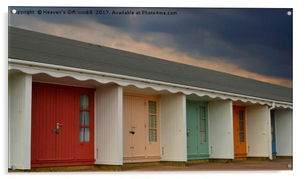 colourful row of beach Huts In  Bournemouth dorset Acrylic by Heaven's Gift xxx68