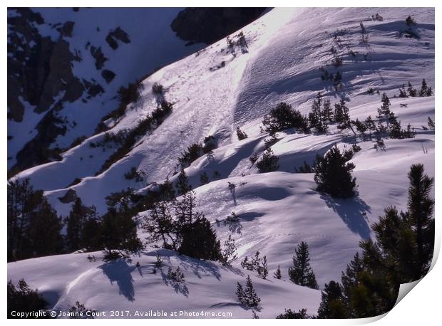 Swiss Alps deep in glistening snow. Print by Joanne Court
