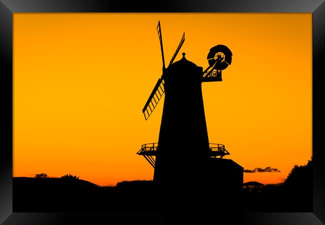 Llancayo windmill silhouette  Framed Print by Dean Merry