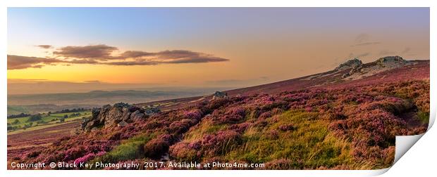 Sunset over the Heather, Stiperstones, Shropshire Print by Black Key Photography