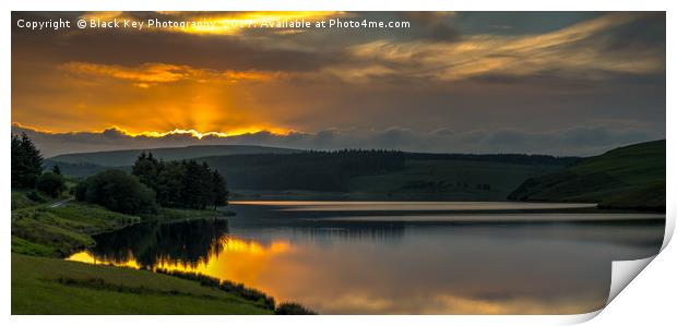 Sunset and Reflections, Llyn Clywedog, Powys Print by Black Key Photography