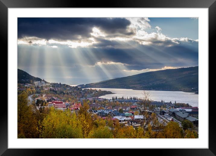 Sun rays above Åre in Sweden Framed Mounted Print by Hamperium Photography
