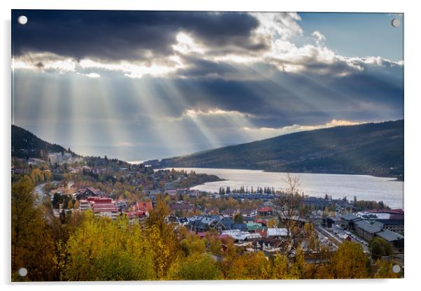 Sun rays above Åre in Sweden Acrylic by Hamperium Photography