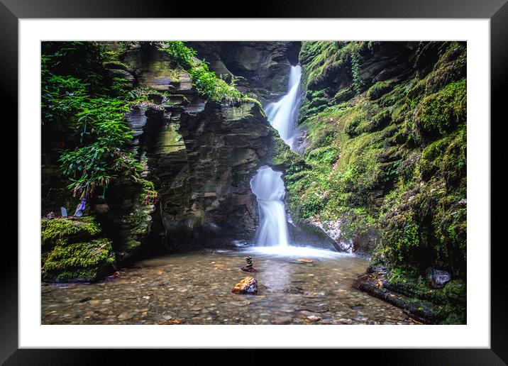 St Nectans Glen Waterfall Framed Mounted Print by David Wilkins