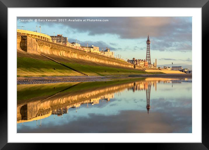 Reflections on the beach at Blackpool Framed Mounted Print by Gary Kenyon