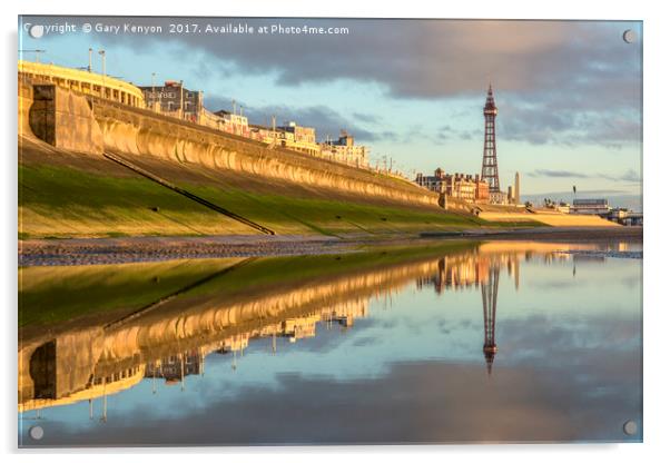 Reflections on the beach at Blackpool Acrylic by Gary Kenyon