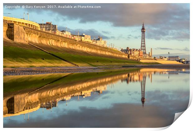 Reflections on the beach at Blackpool Print by Gary Kenyon